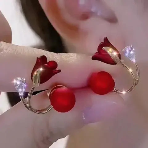 Aretes Perlas Rojas | Oro Laminado 18k