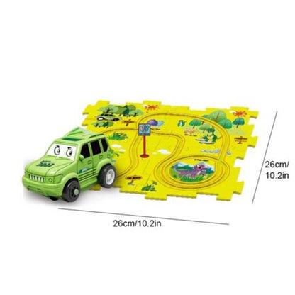 🏁 Pista de carreras con rompecabezas didáctico para niños | 15 piezas + 1 vehículo eléctrico