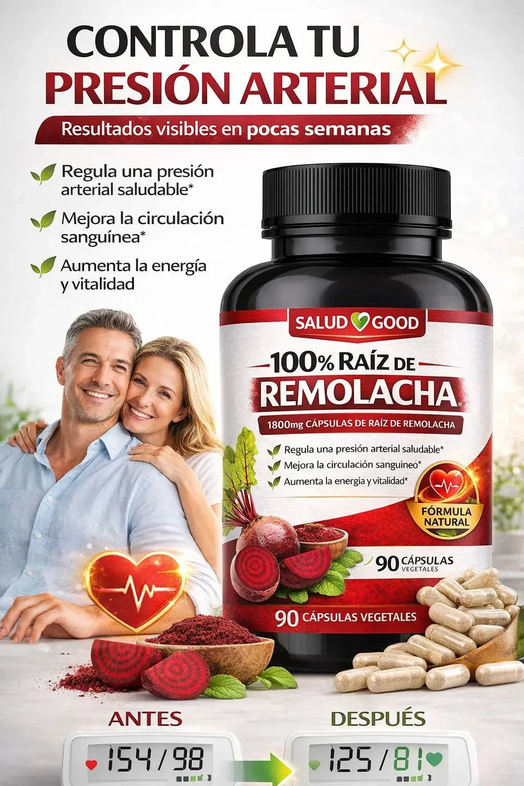 Cápsulas de raíz de remolacha contra la presión arterial y la circulación desde casa.