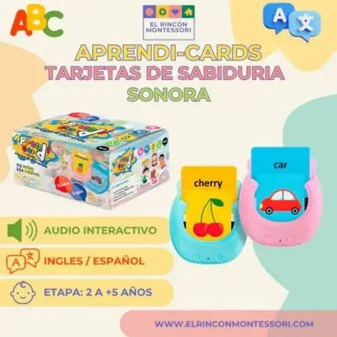 AprendiCards Juego de Tarjetas Hablantes en Español | +Obsequio (56 tarjetas en inglés)