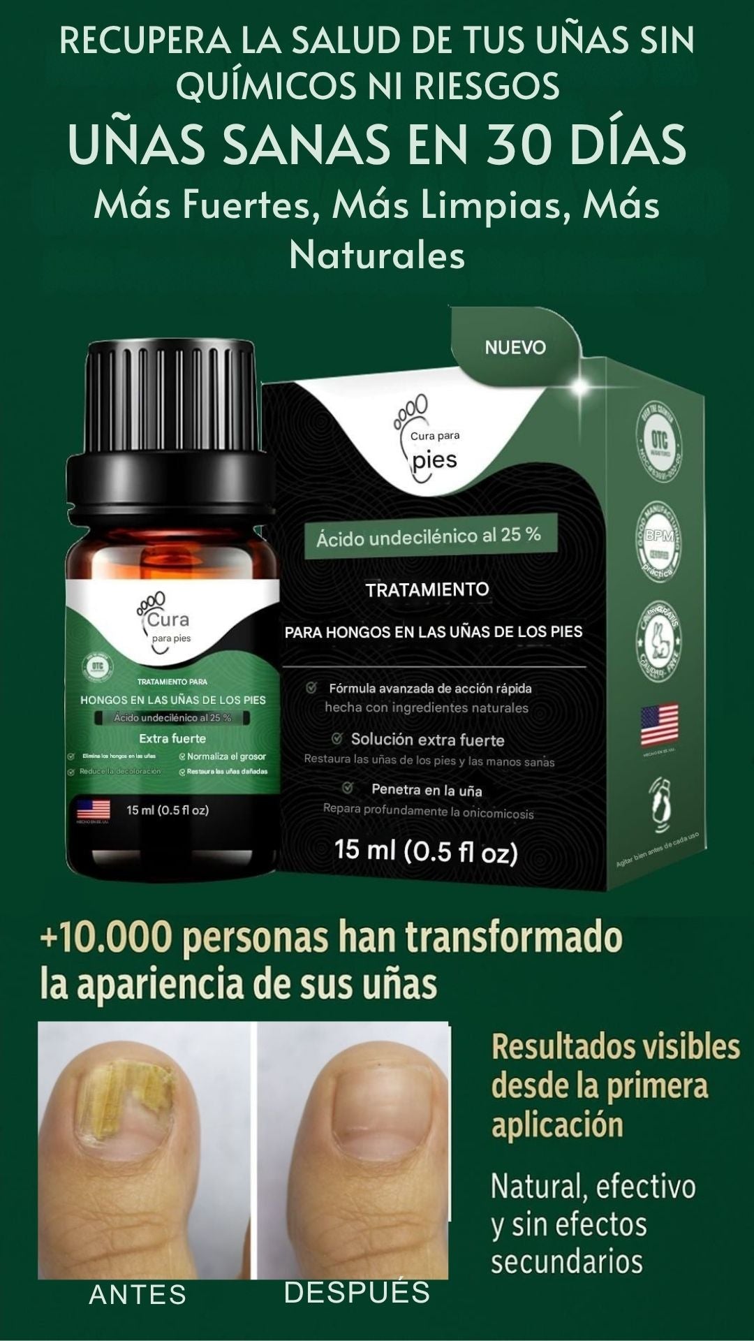 Tratamiento Extra Fuerte - Elimina hongos en las uñas de los pies en 30 días