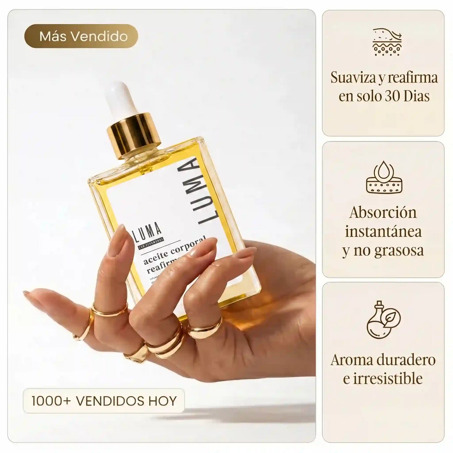 Aceite corporal reafirmante LUMA® Redescubre tu confianza con una piel más firme, suave y radiante.