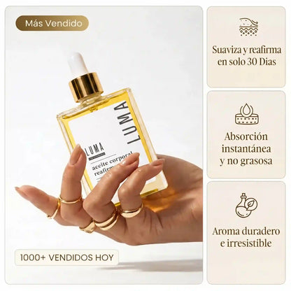Aceite corporal reafirmante LUMA® Redescubre tu confianza con una piel más firme, suave y radiante.